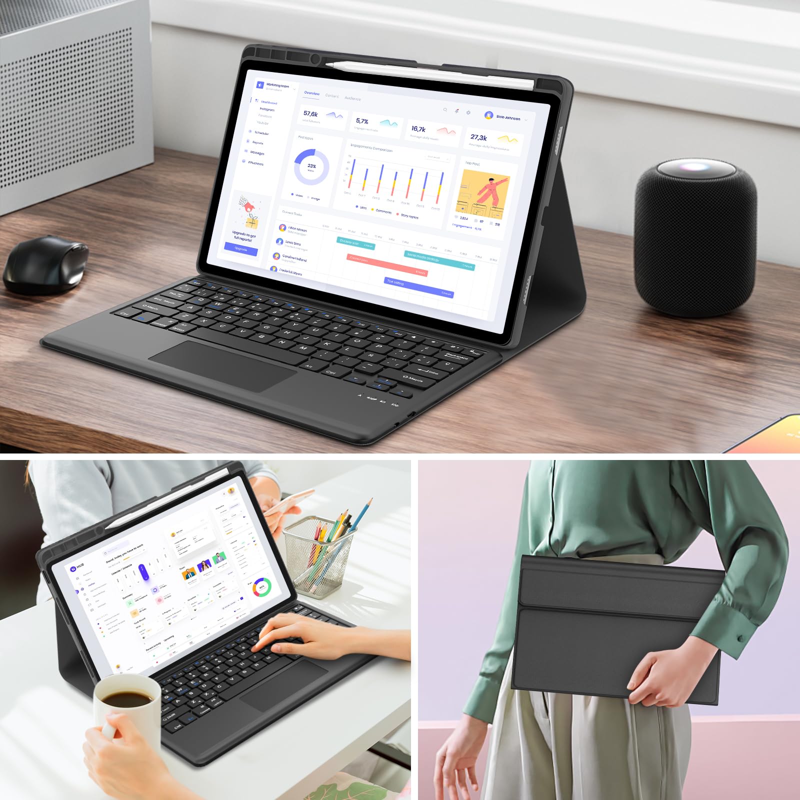 FOGARI Teclado con Touchpad para Lenovo Idea Tab Pro 12.7" 2025, Español Ñ Teclado Magnético Desmontable Bluetooth con Trackpad para Tablet Lenovo Idea Tab Pro 12.7", Negro