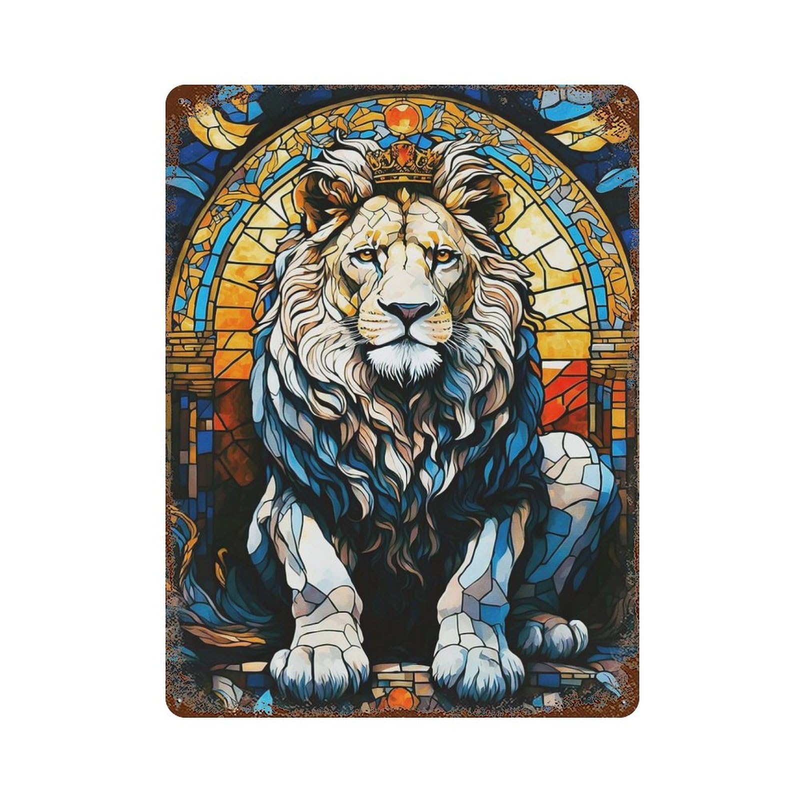 A King Lion Rust Effect Tin Sign 15.7"x11.8", Retro Wall Decor for Pub, Kitchen And Man Cave Decor