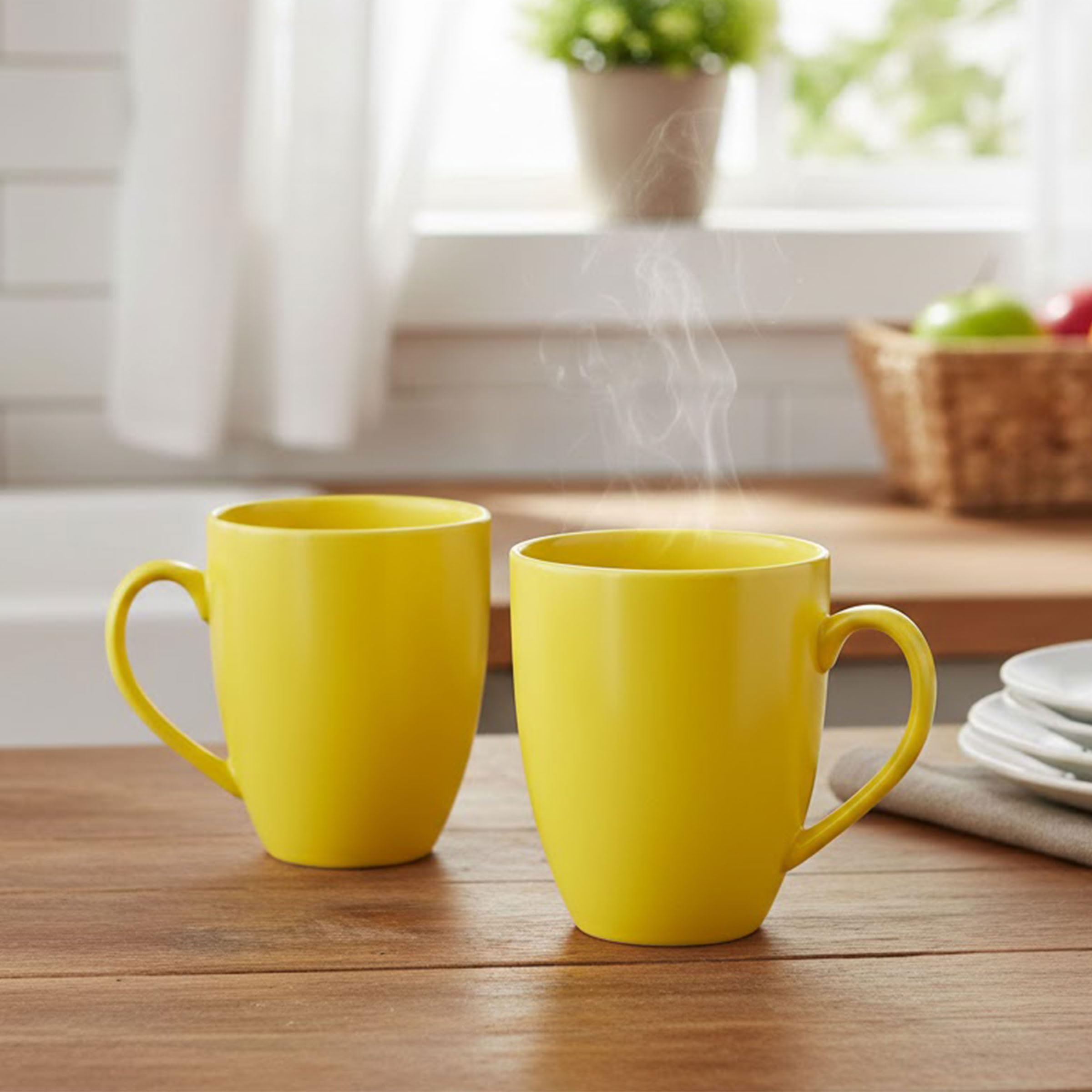 Gift Arcadia Ceramic Yellow Coral Coffee Mugs Set of 2| Handmade Ceramic Mug | Microwave Safe Ceramic Color Mugs for Tea Coffee | Hot & Cold Beverages Tea Cups | 330ml (Yellow)