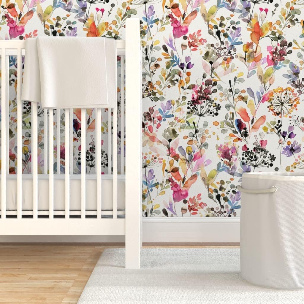 Removable Wallpaper Swatch - Wild Nature Plants Watercolor Botanical Custom Pre-Pasted Wallpaper by Spoonflower