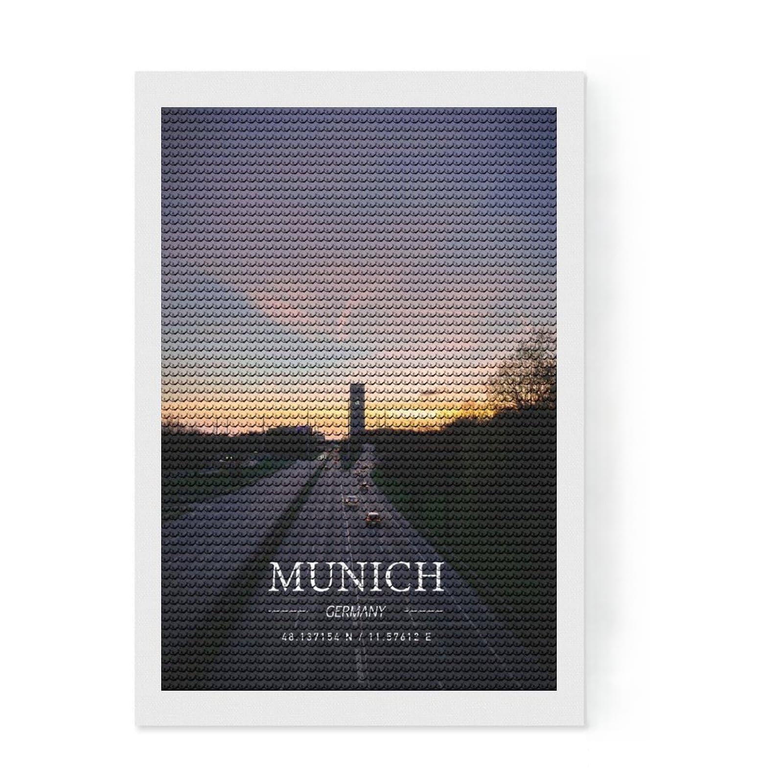 Junmoney Munich Diamond Art Kit 8"x12", Satisfying Creative Project, Creative Leisure Activity, Cosy Home Accent, Christmas Gift