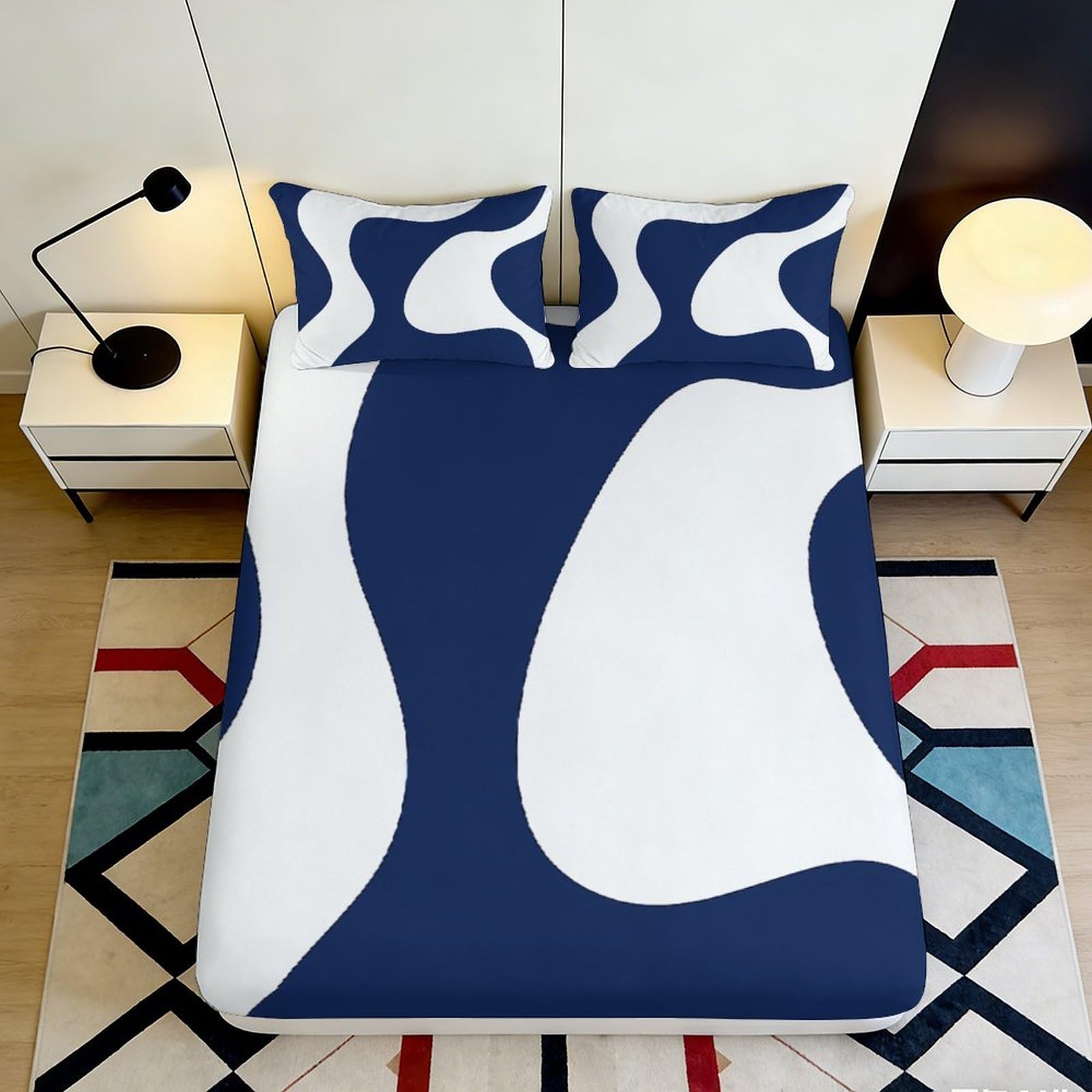3D Printed Santa Claus Fitted Sheet Microfiber Deep Pocket Non-Slip Xmas Mattress Fitted Cover Full Wrap Washable Bedding 180x200x25cm