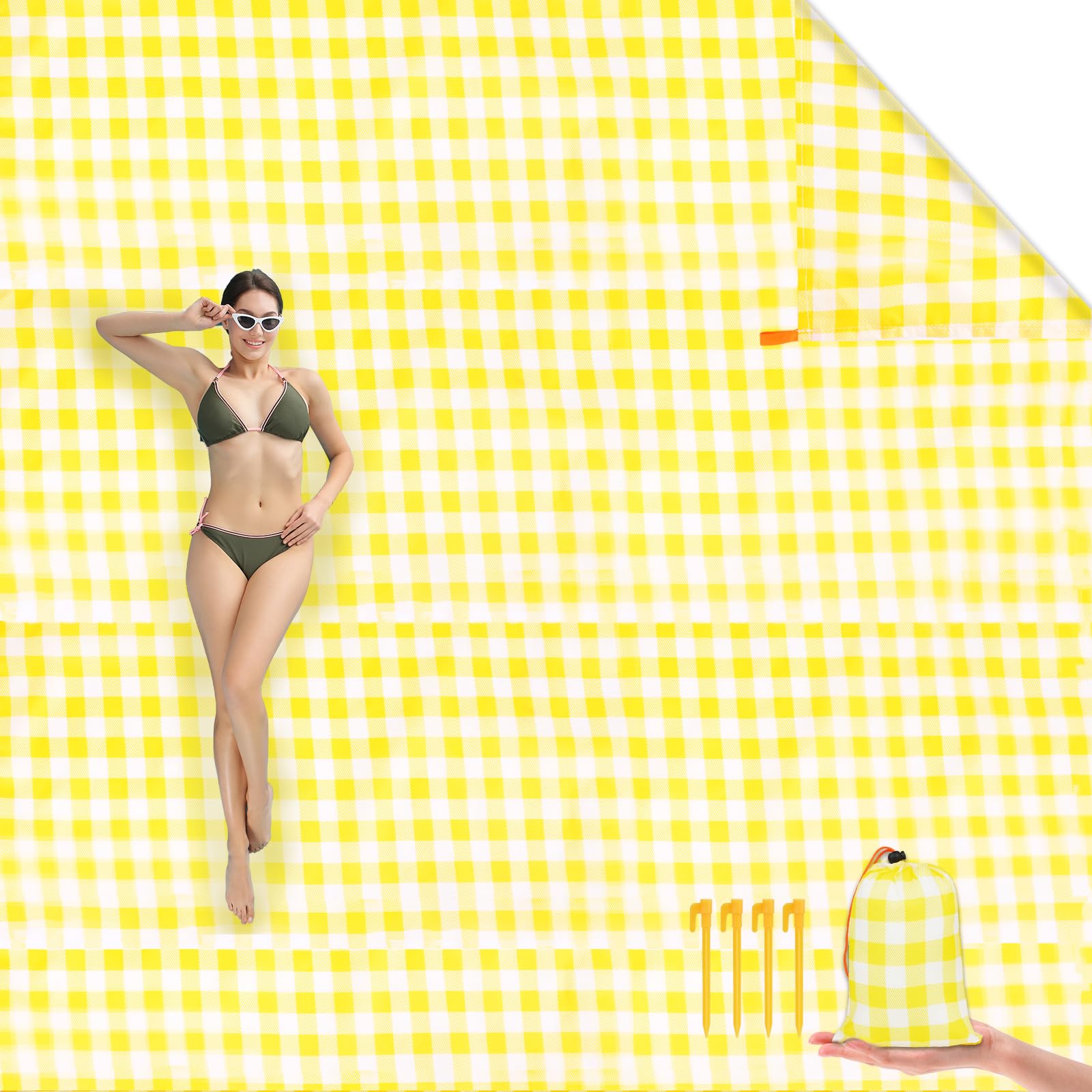 Ainiv Coperta Picnic Impermeabile 140x200cm Tappeto da Spiaggia Anti Sabbia Pieghevole con Picchetti