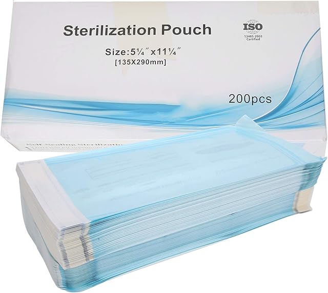 200pcs Self Sealing Cleaning Pouch, 135 x 290mm Sterilisation Pouches Disposable Self Sealing Cleaning Pouch for Dental Materials