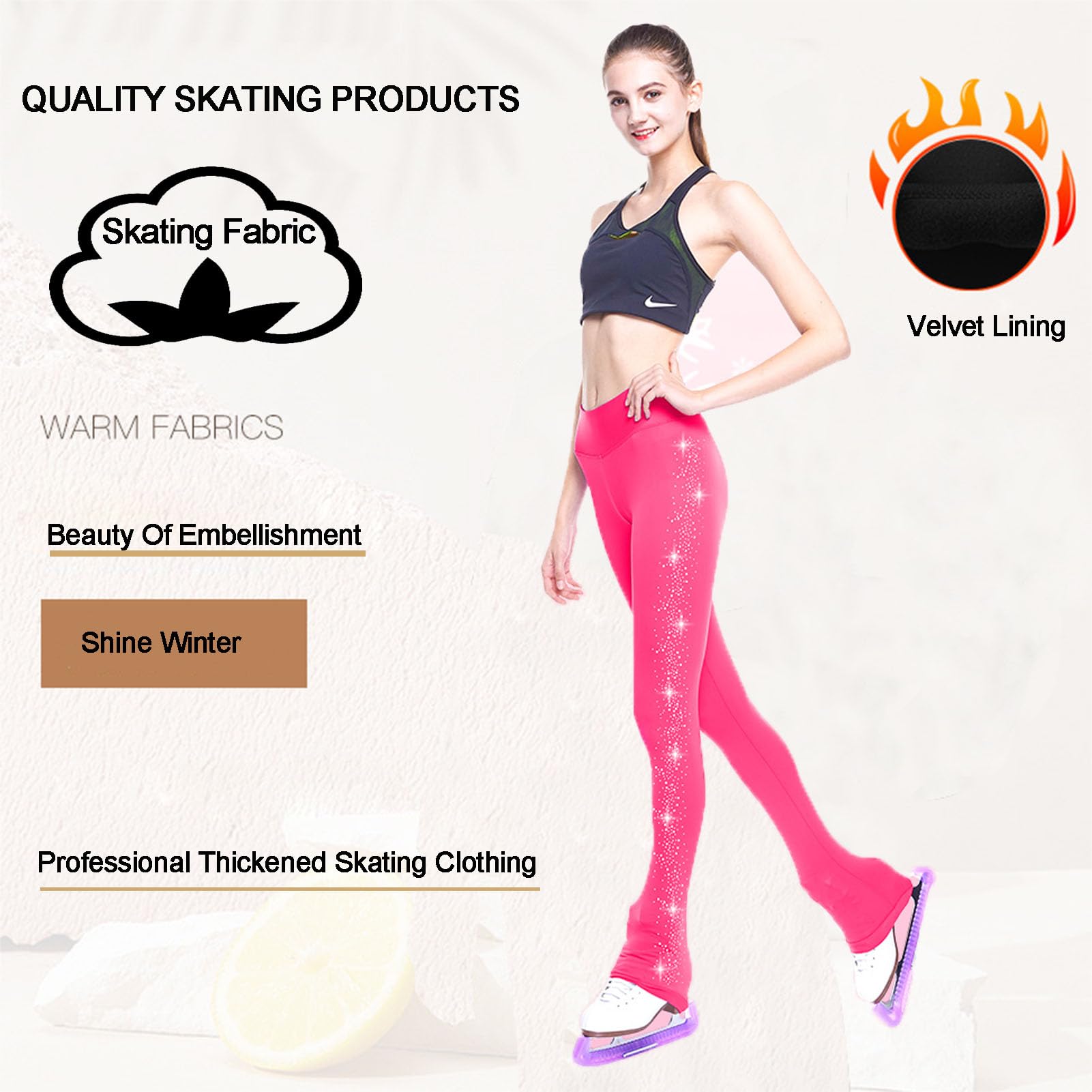 Pantalons Patinage sur Glace pour Femme, Pantalon Patinage Artistique Leggings Patinage Glace Fille La Fille, Artistique Pantalons D'EntraîNement avec Diamant