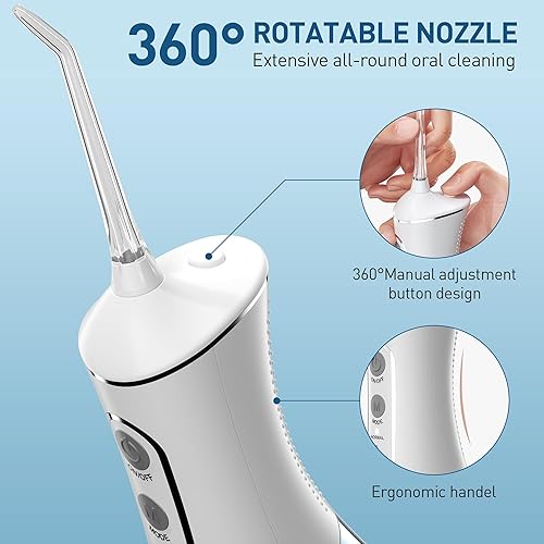 Miniatura 7 de ZPN Palillos de agua para limpieza de dientes y hilo dental con 5 puntas de chorro reemplazables, IPX7 impermeable irrigador dental portátil y