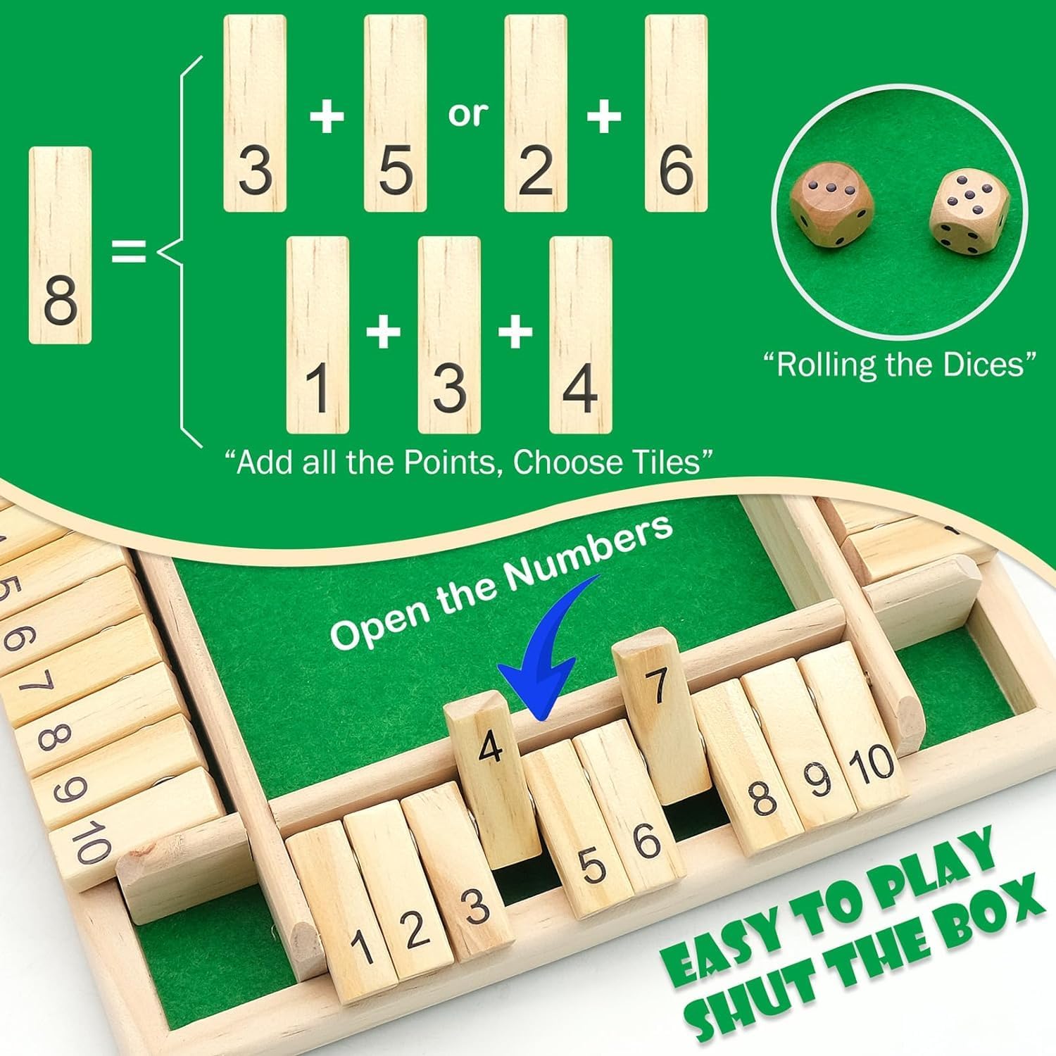 Shut The Box Holzspiel – Klassisches Würfelspiel Für 1–4 Spieler