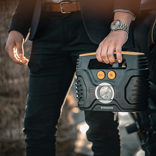 Miniatura 4 de Compresor de aire portátil, de Kensun, de rendimiento con interruptor AC/CC, inflador de neumáticos con pantalla analógica, para casa (110 V) y