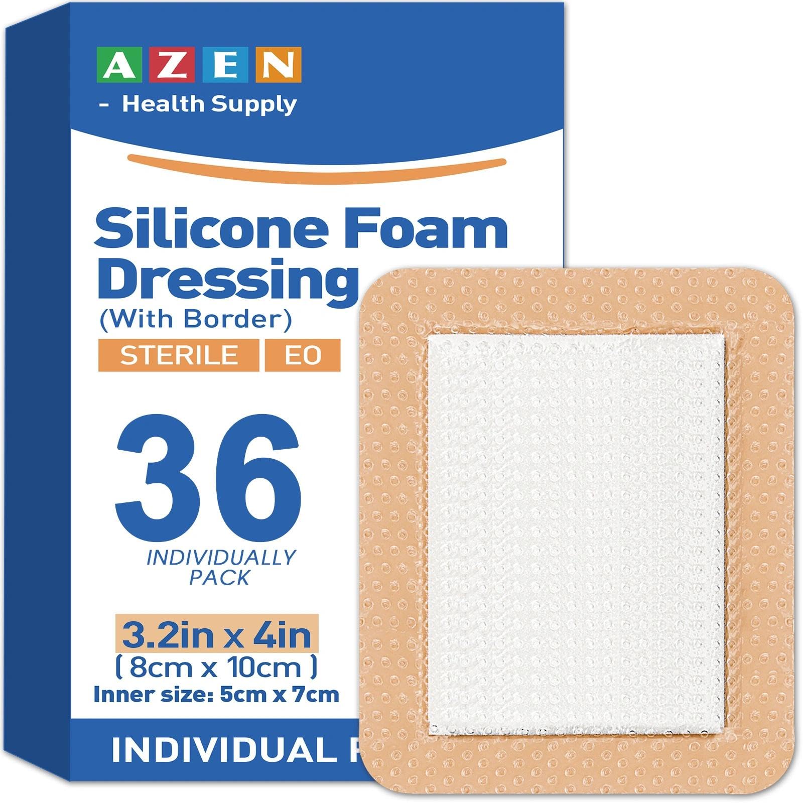 AZEN 12 Pack Silicone Foam Dressing, 3.2" X 4" Waterproof Silicone Bandages with Border Adhesive, Large Bandages for Wounds, Self Adhesive Wound Care and Dressings — Amazon image 7