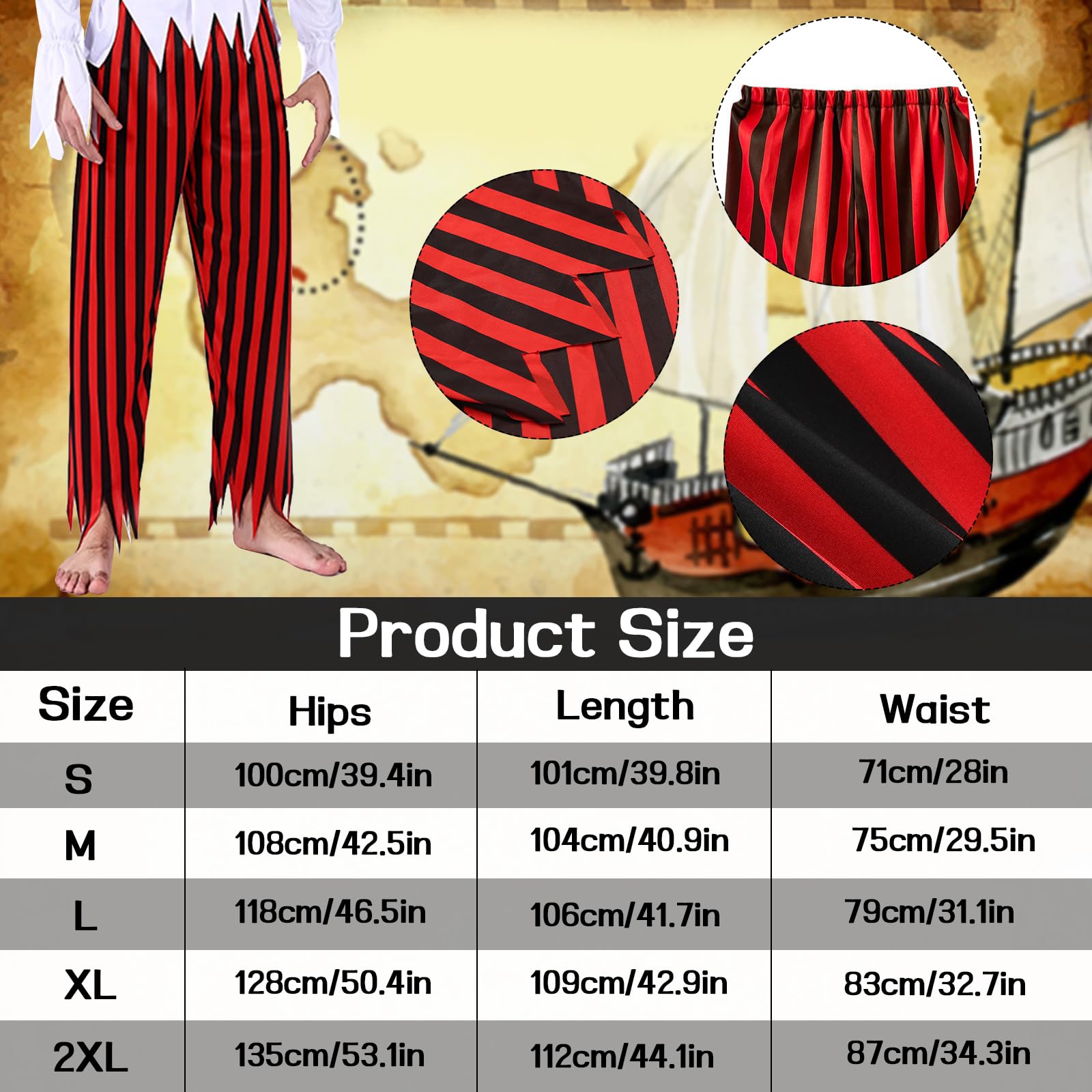 Mprocen Costume da pirata da uomo per adulti, set di pantaloni da pirata, accessori per capelli, costume medievale rinascimentale a tema cosplay
