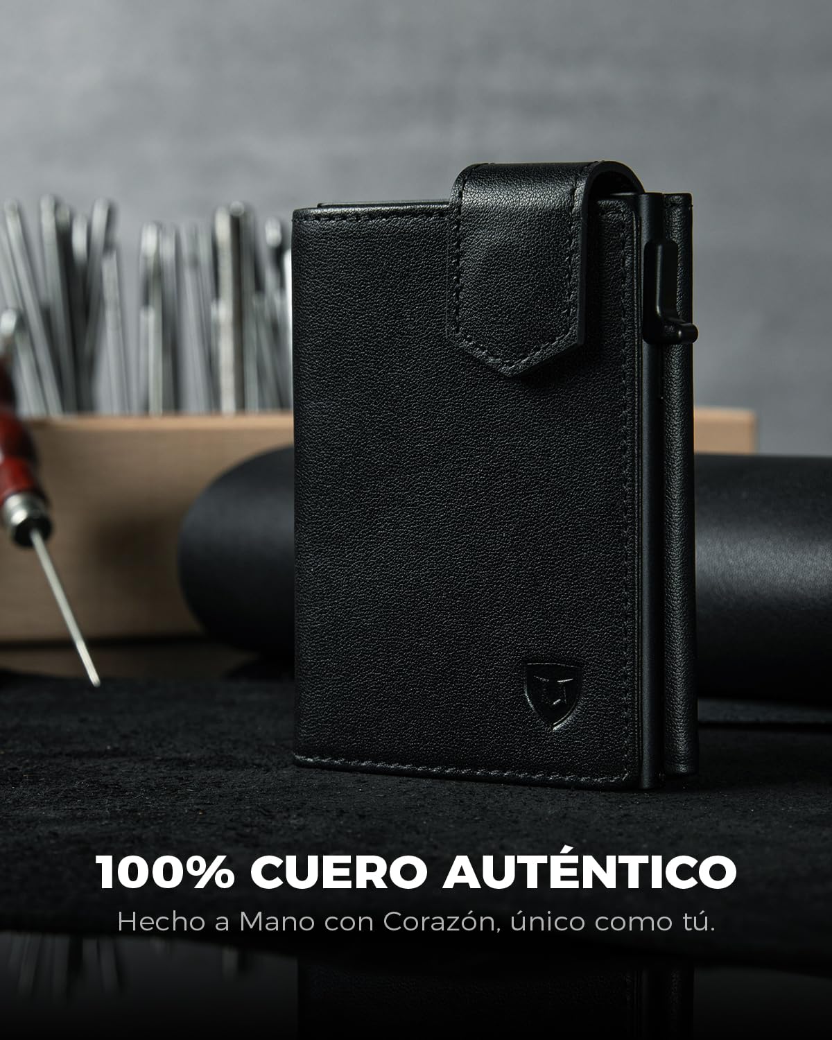 LORZOR® Cartera Pequeña de Piel Auténtica para Hombre, Tarjetero con Cierre Magnético, Billetera RFID Pop-up, Monedero con Capacidad para 10 Tarjetas
