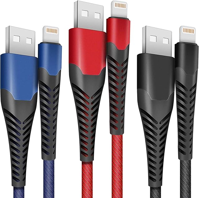 iPhone Charger Cable, 3Pack 3FT /1M Premium Nylon Lightning Cable iPhone Cable Fast Charging & Sync for iPhone XS/XR/X/8/7/6/5, iPad Pro/Air/mini and More (3P1M Mix)