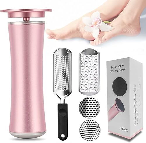 Removedor eléctrico de callos de pie ajustable con 60 discos de papel de lija de repuesto, 2 piezas de herramientas de pedicura colosal desmontable,