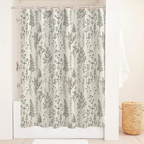 Miniatura 3 de Cortina de ducha de lino con hojas rústicas para baño, juego de cortina de ducha de tela texturizada de 230 GSM, bonito diseño de hierbas naturales,