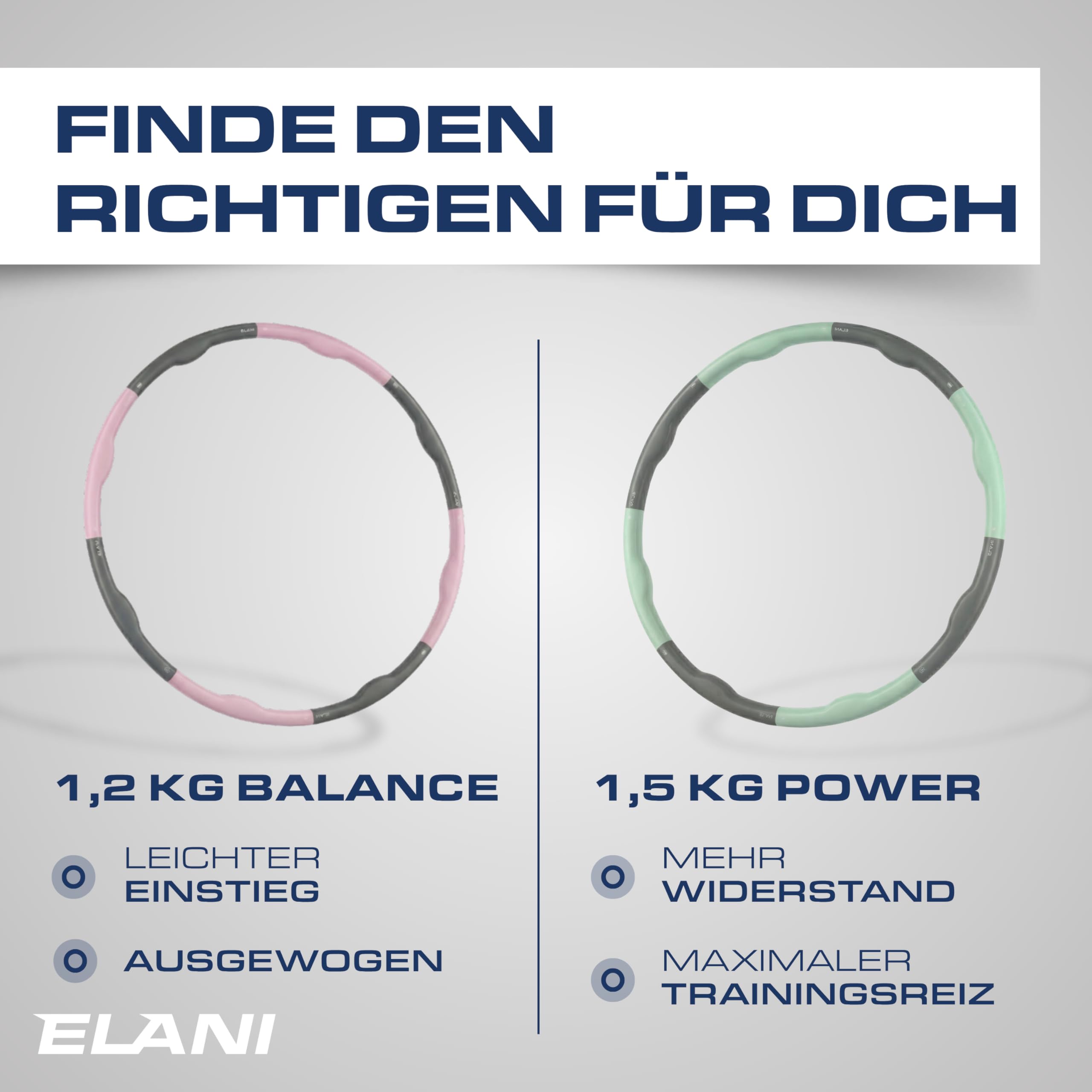 ELANI Hula Hoop Reifen Erwachsene - 90cm Durchmesser, mit Wellenform und Trainingsguide, indiv. anpassbar mit 7-8 Teilen - Hoola Hoop zum abnehmen - Fitnessreifen, Sportreifen