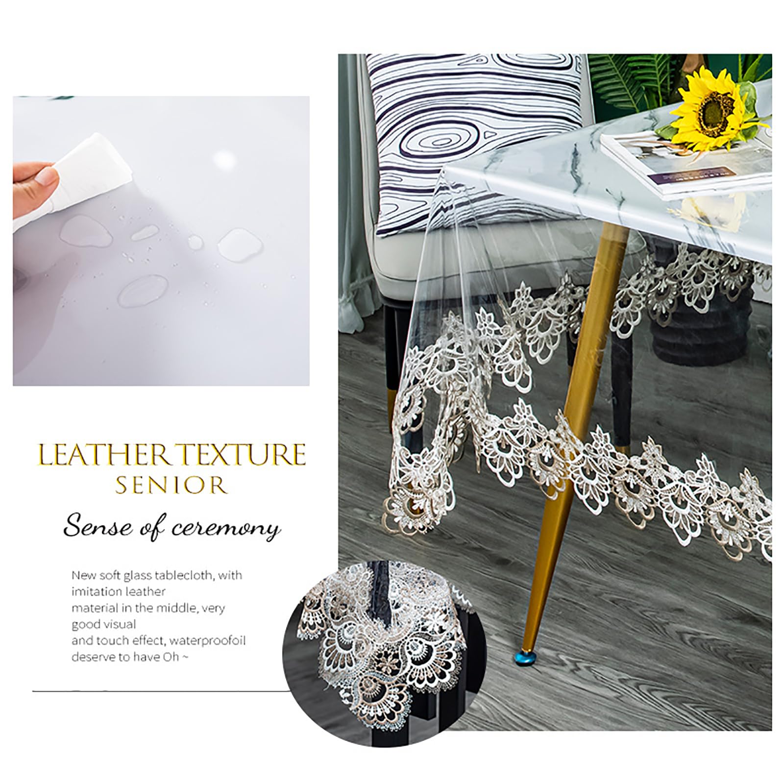 Mantel PVC Impermeable con Encaje, 2pcs Mantel Transparente plastico, manteles resinados Antimanchas, manteles de Mesa Modernos para Fiestas,cumpleaños,Halloween,Navidad Decoraciones,110x110cm