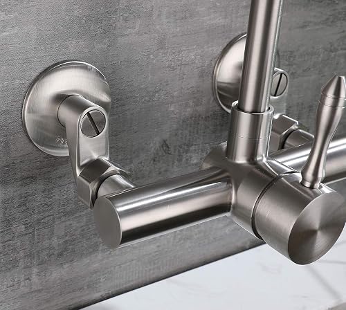 SJQKA-Stainless Steel Wall Mounted Tap Kitchen Wall 360° Rotatable Single Lever Mixer Tap Cold Water Tap Mixer Tap Eccentric S-Connections Distance Between Mounting Holes 63MM - 240 Mm - 6