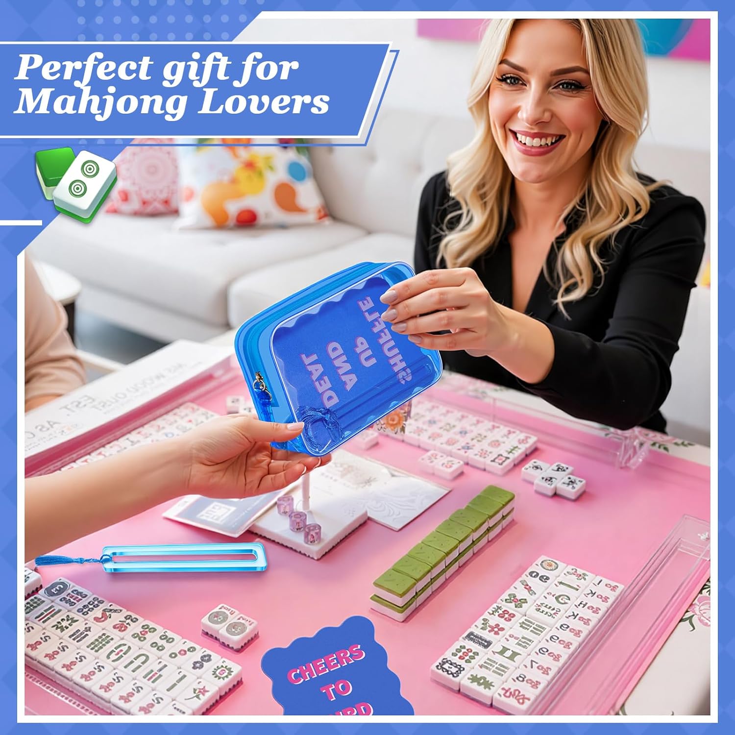 Soulchen 5 Pcs Mahjong Accessory Set, Mahjong Mixer Shuffler & Line Finder Strategy Tool with Carry Bag, Gifts for Mah Jong Beginner Lovers, Portable Accessories Kit for Game Night Party Supply