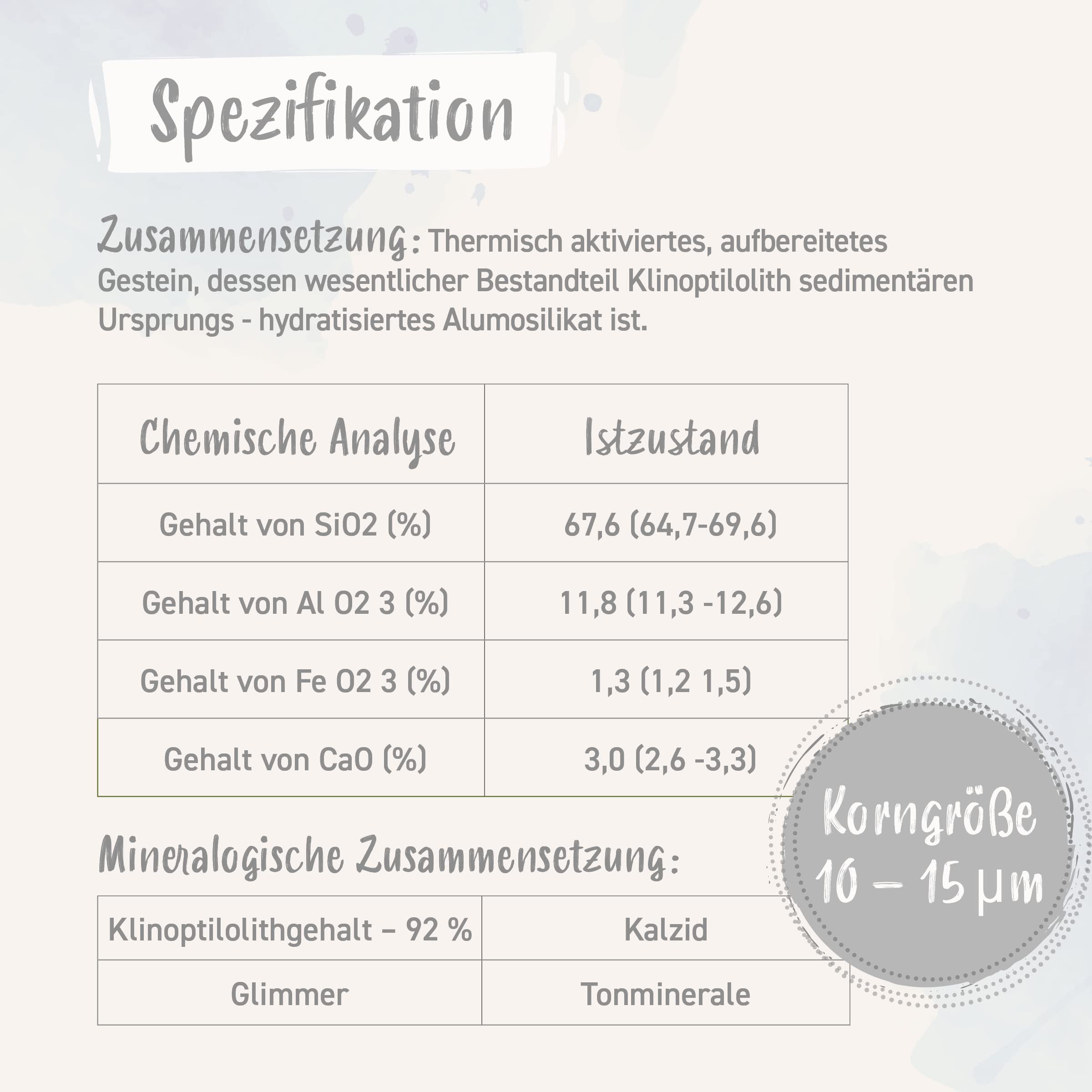 NaturaForte Zeolite in Polvere 500g - Clinoptilolite 92%, Terreno Extra fine in qualità Premium, Senza additivi, Roccia vulcanica Pura e Naturale, Testata e controllata in Germania