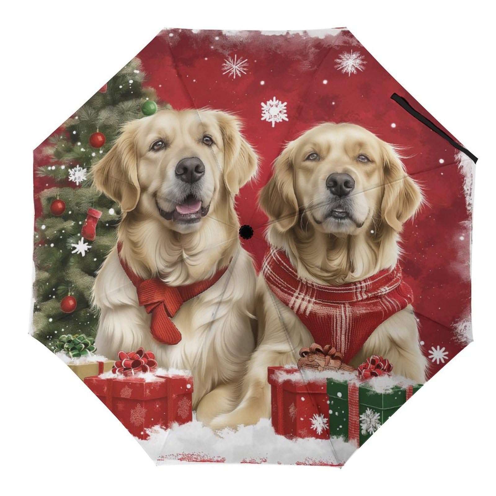 Tilivyx Multi8 Umbrellas Christmas Golden Retrievers Dogs Automatic Folding Umbrella Uv Sunscreen Umbrellas Portable Umbrella