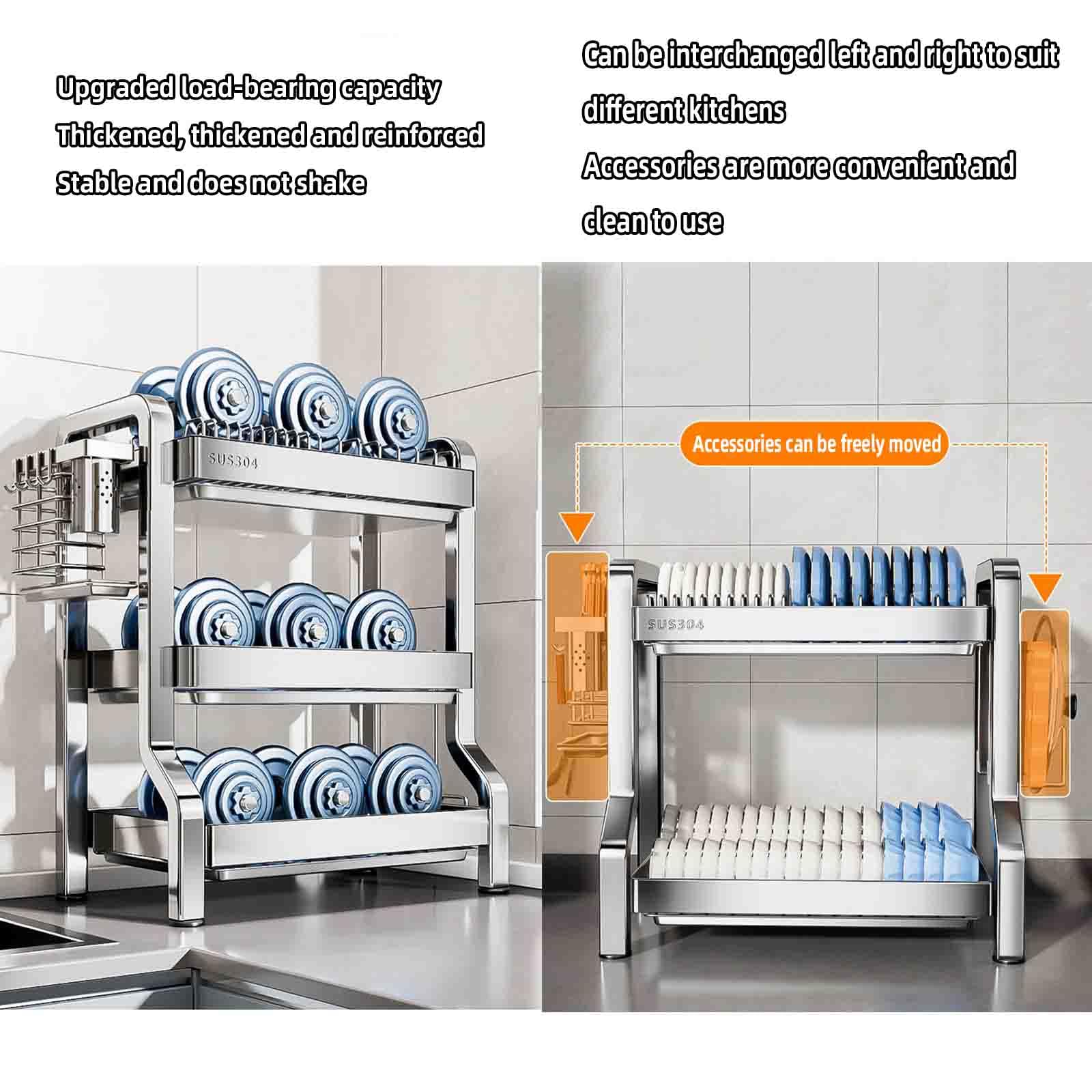 Abtropfgestell Geschirr Geschirrabtropfgestell Dish Rack Geschirrständer Abtropfhalter Ständer Geschirrablage Abtropfschale Geschirrkorb Besteckkorb Schneidebretthalter Edelstahl (silver,40x26x63cm)