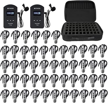 Retekess TT106 Tour Guide System, Walking Tour Headsets, Clear Sound Quality, Right Ear Hook Receiver, Support 2 Transmitter in One Group, Audio System for Factory Travel2 Transmitters 50 Receivers