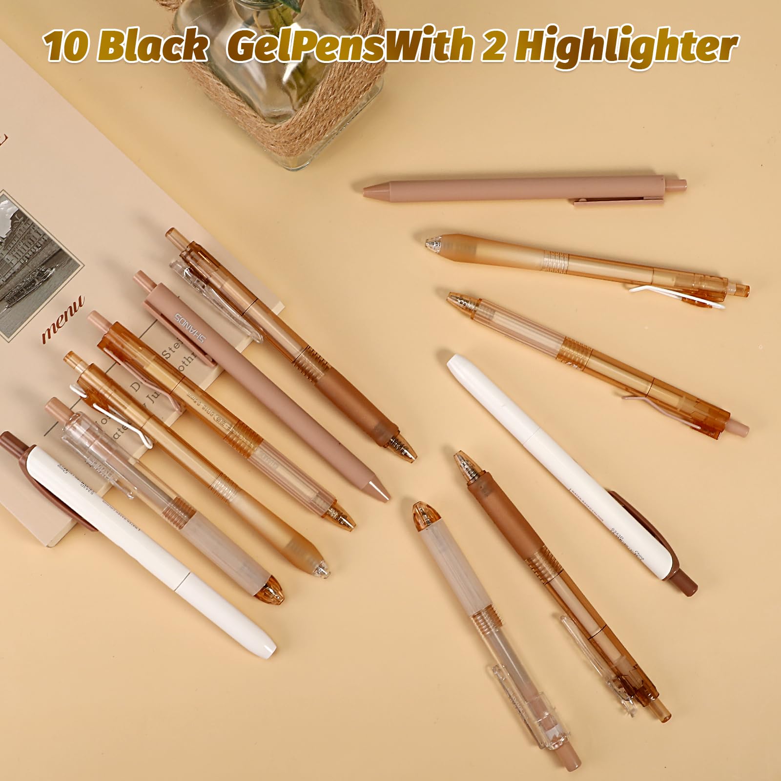 12 Penne Gel Retrattili 0,5 Mm - Inchiostro Nero A Asciugatura Rapida + 2 Evidenziatori - Set Scuola E Ufficio (Rosa)