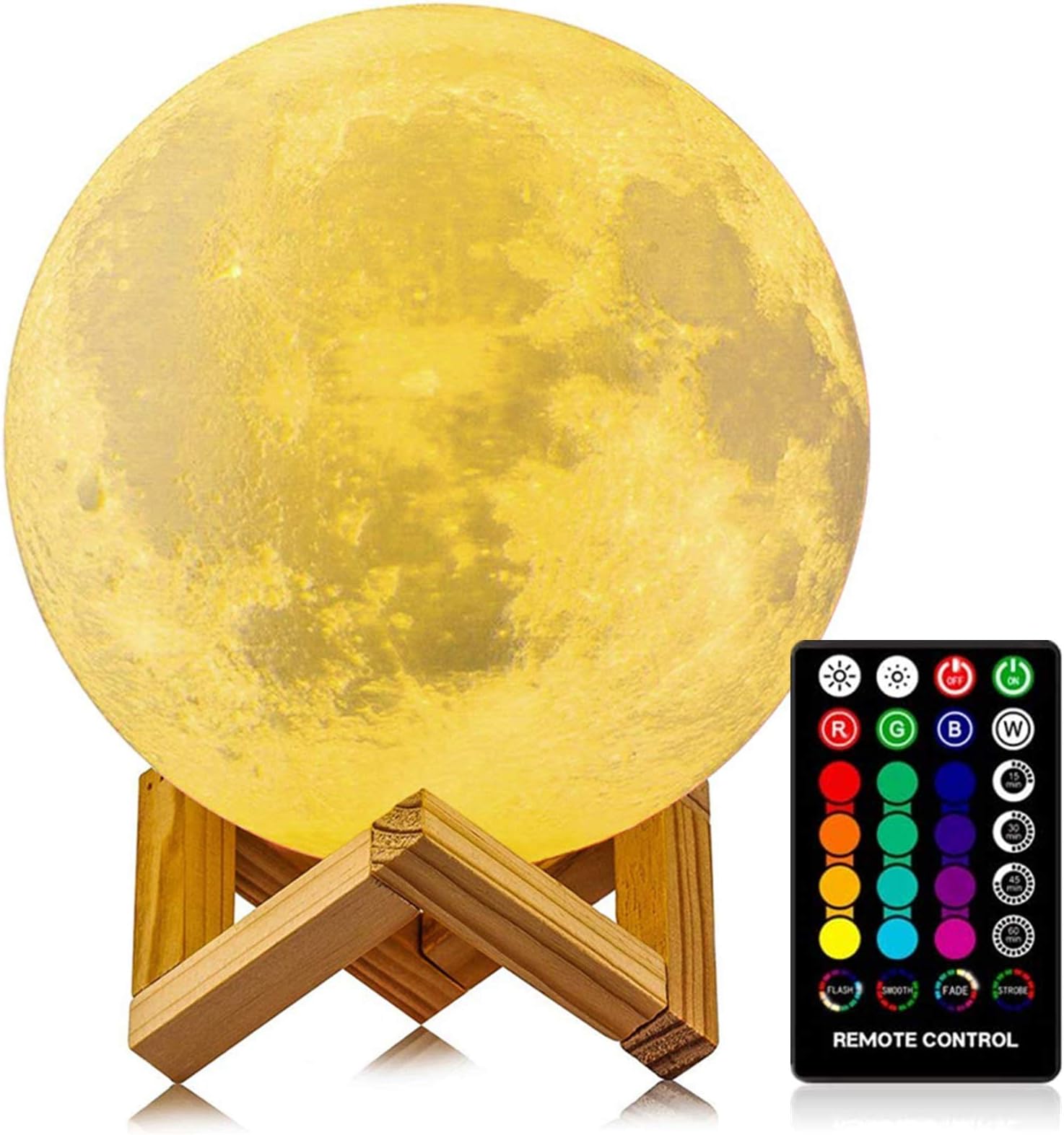 LOGROTATEMoon Lamp, Moon Light, 3D Printing LED 16 Colors Night Light with Stand, Birthday Christmas Decorative Lights with Remote & Touch Control & USB Recharge (4.75 inch)