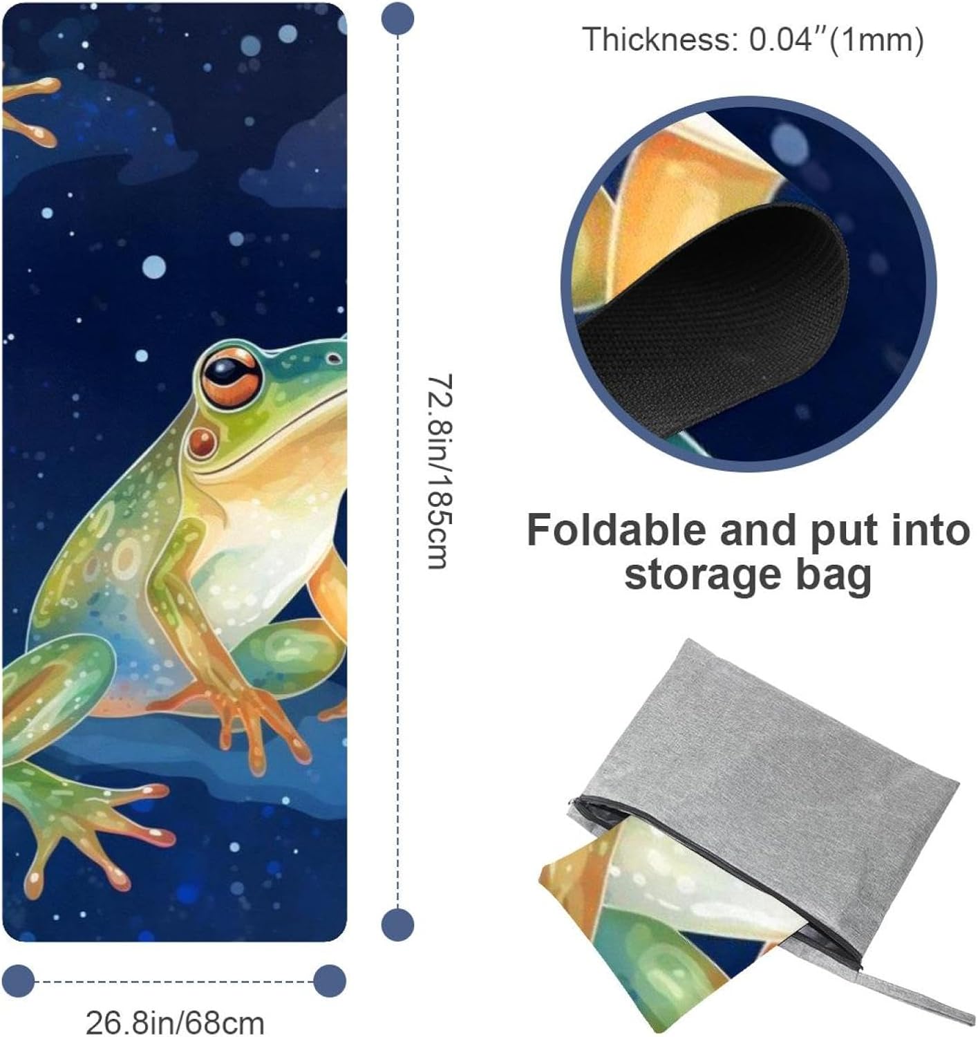Yoga Towel, Galaxy Frog Pattern Non Slip Sweat Absorbent Hot Yoga Mat Towel for Hot Yoga, Pilates and Fitness - 72.8" x 26.8"