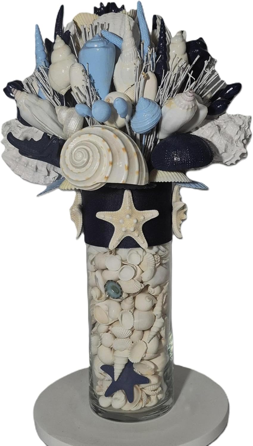 Seashell Bouquet with Glass Stand in 5 Colors & 2 Sizes
