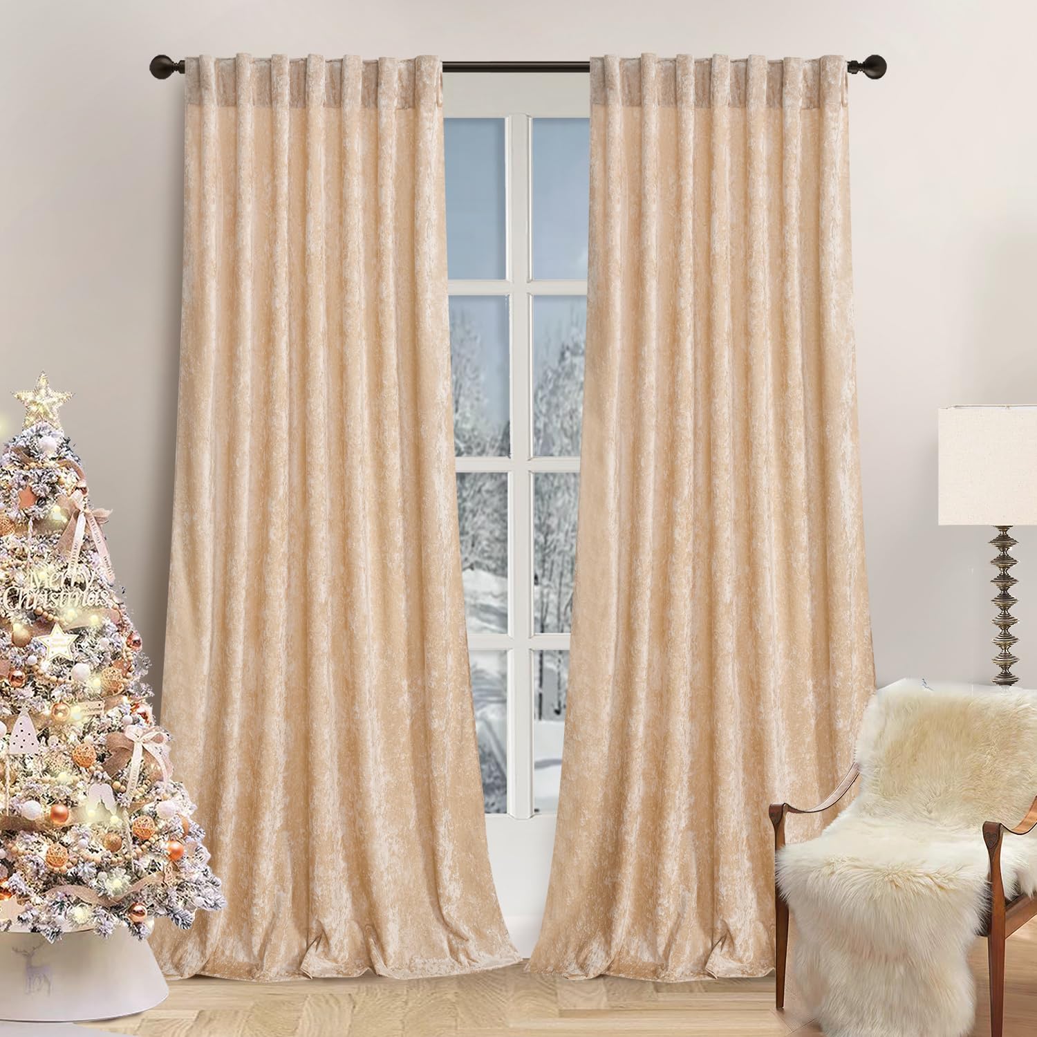 gisewood Lux Cream Crushed Velvet Curtains 2 Panel Set - 84 inches Long Room Darkening Luxury Distressed Velvet Rod Pocket Window Drapes for Living Room Bedroom 52" W x 84" L — image 1