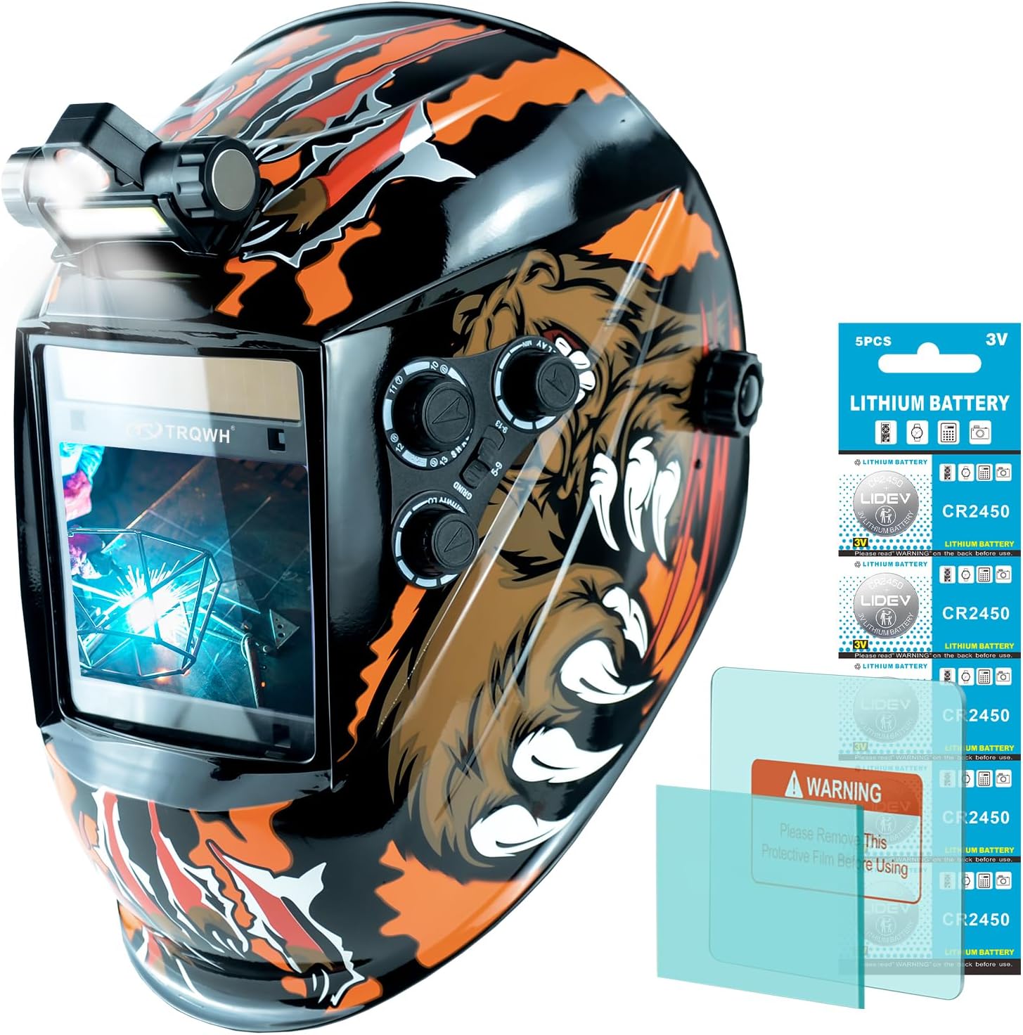 TRQWH Large View 3.94″ x 3.15″ Welding Helmet Auto Darkening Welding Hood with LED Light Solar Powered True Color 4 Arc Sensor Welding Mask Wide Shade 4/5-9/9-13 Weld Helmet with Grinding TRQWH Large View 3.94″ x 3.15″ Welding Helmet Auto Darkening Welding Hood with LED Light Solar Powered True Color 4 Arc Sensor Welding Mask Wide Shade 4/5-9/9-13 Weld Helmet with Grinding