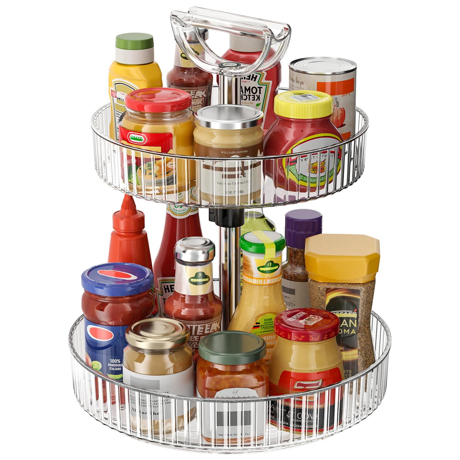 Photo 1 of **MISSING PARTS**
2-Tier Lazy Susan 360° Rotating Turntable Organizer Rack with Handles Height Adjustable, Spice Rack Holder Organizer for Cabinet, Pantry Organizers Bathroom Countertop Storage (Transparent Color)