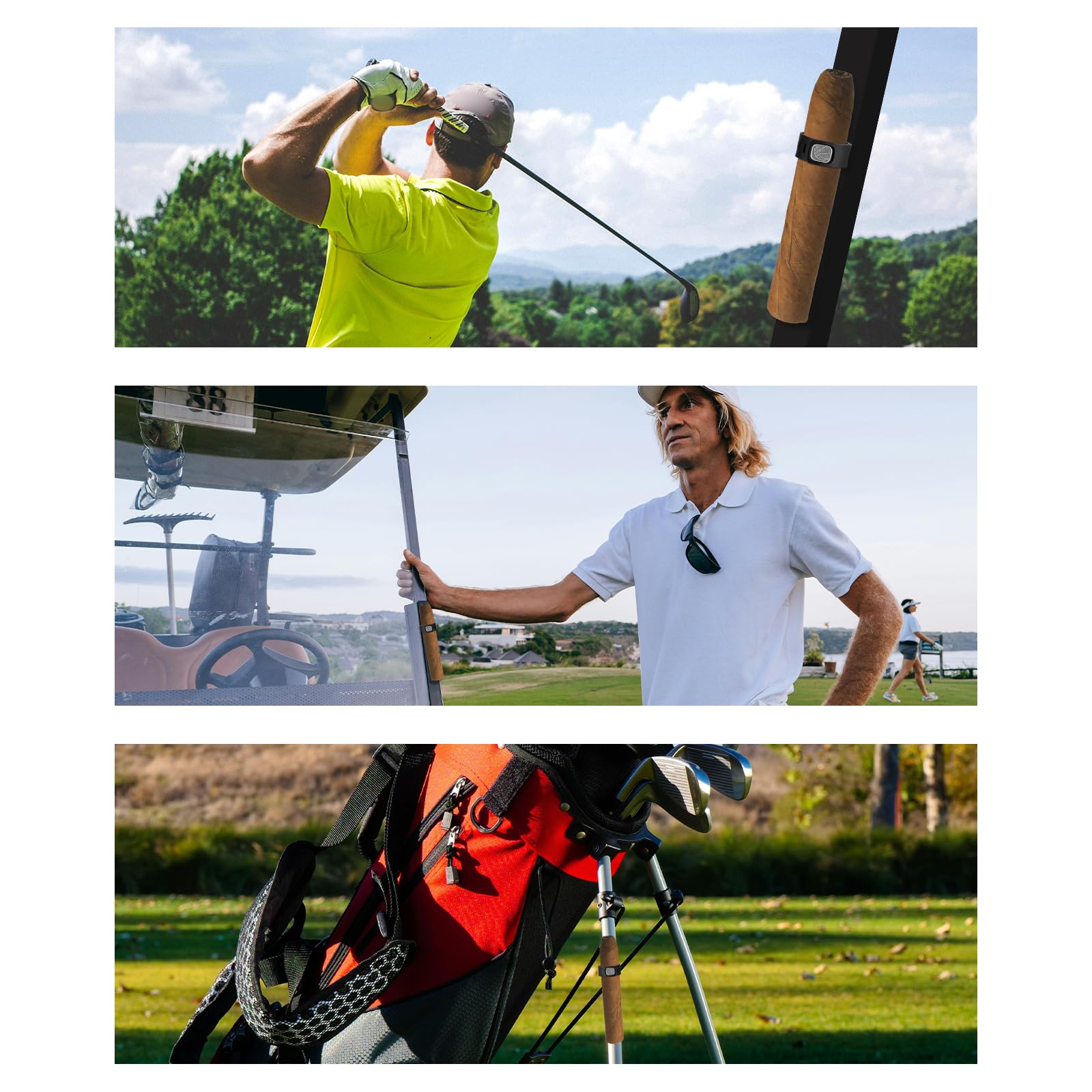 Lyreh 3 Pezzi Portasigari Golf Cart, Magnetico & Regolabile Portasigari per 38-36 Ring Gauge Accessori Senza Mani per Uomini Golf Pesca Grigliate Uso Esterno