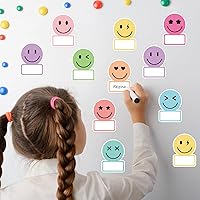 Vista 5 de Whaline 135 calcomanías de sonrisa pastel con nombre de cara, 9 diseños, calcomanías de placa de nombre, lindas calcomanías de decoración de tablón