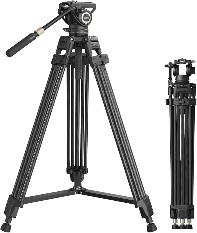 Trípode de fibra de carbono de 75", cabezal fluido de 360°, ajuste de altura en un solo paso | Placa QR de modo dual para DJI/MFT, carga hasta 17 libras, trípode de vídeo profesional para cámara AD-80S