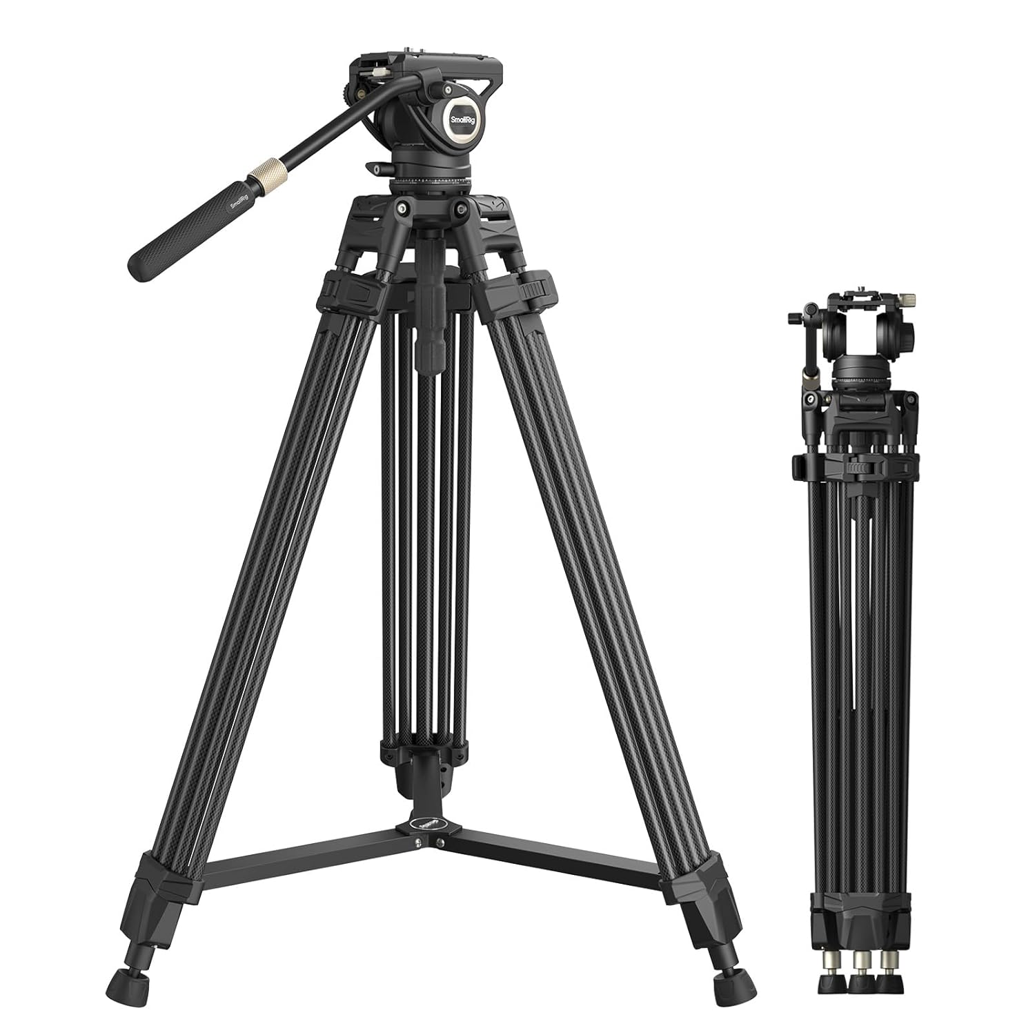 SmallRig Heavy-Duty Carbon Fiber Tripod with FreeSpeed One-Step Height Adjust 75 Tall Fluid Head Dual-Mode QR Plate for