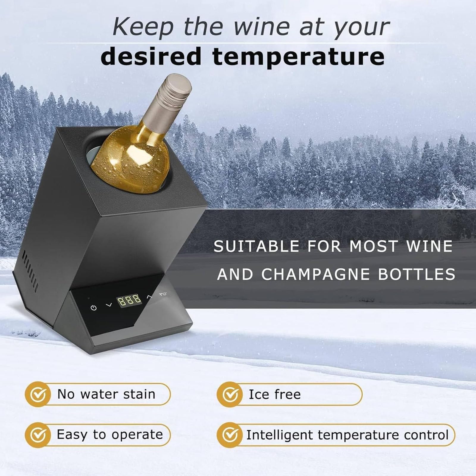 Refrigeratore elettrico per vino, bottiglia singola per vino da 750 ml, mantiene le bevande fredde fino a 24 ore, ideale per birra, acqua, latte e vino
