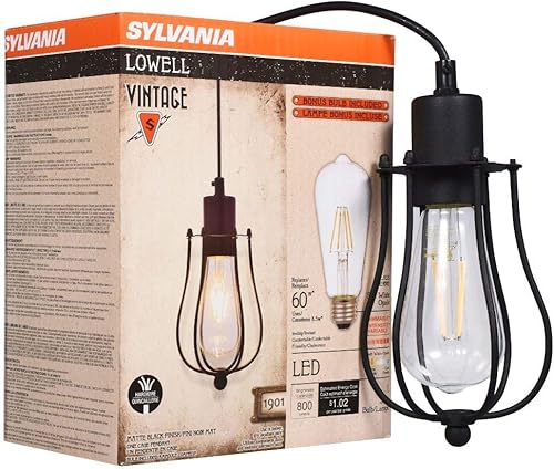 LEDVANCE, 75513 Sylvania 75512 Lowell - Lámpara colgante de jaula, con bombilla LED regulable incluida, de estilo vintage, de 42pulgadas Cordel.