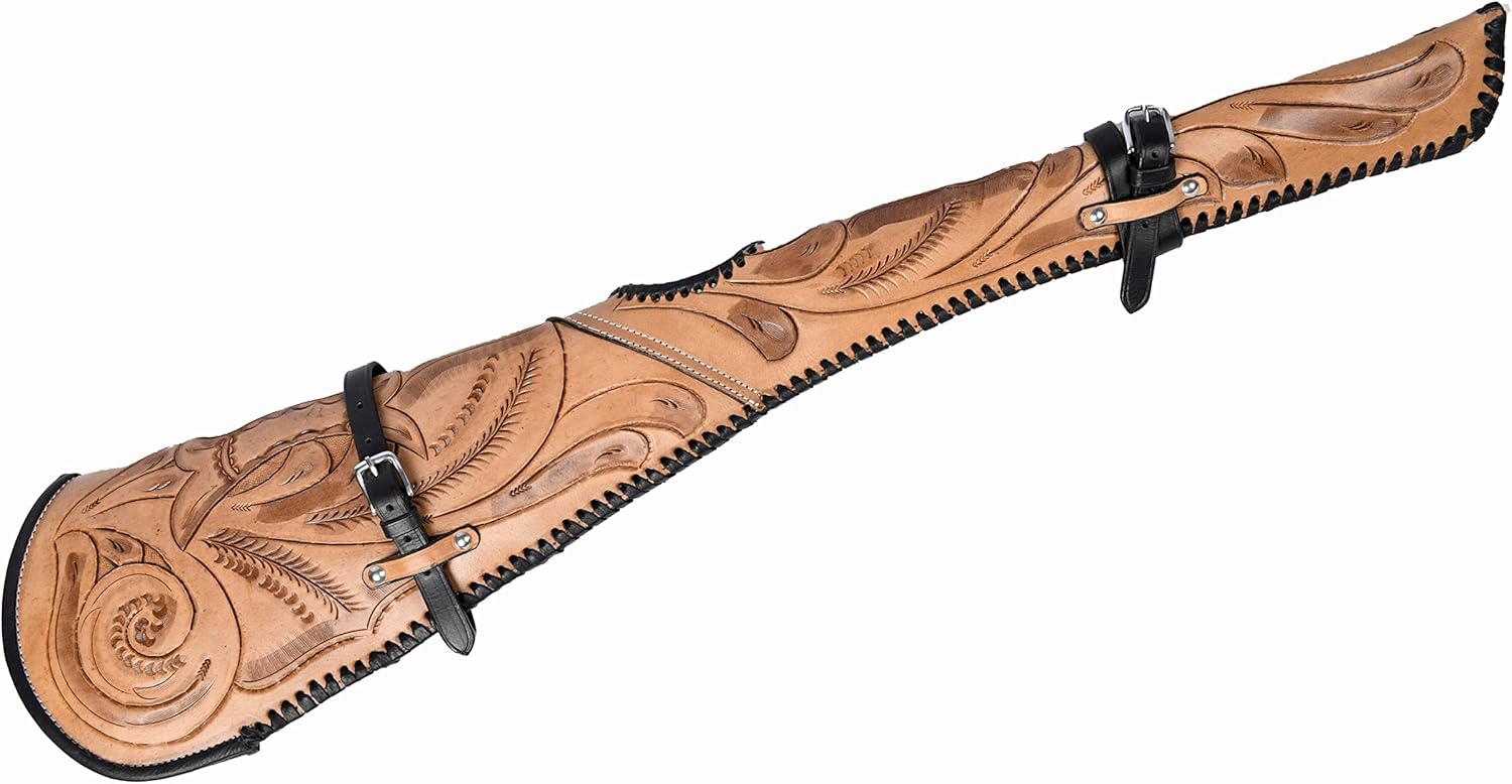 Hulara_ Western Genuine Leather Rifle Scabbard Hand Tooled Gun Case