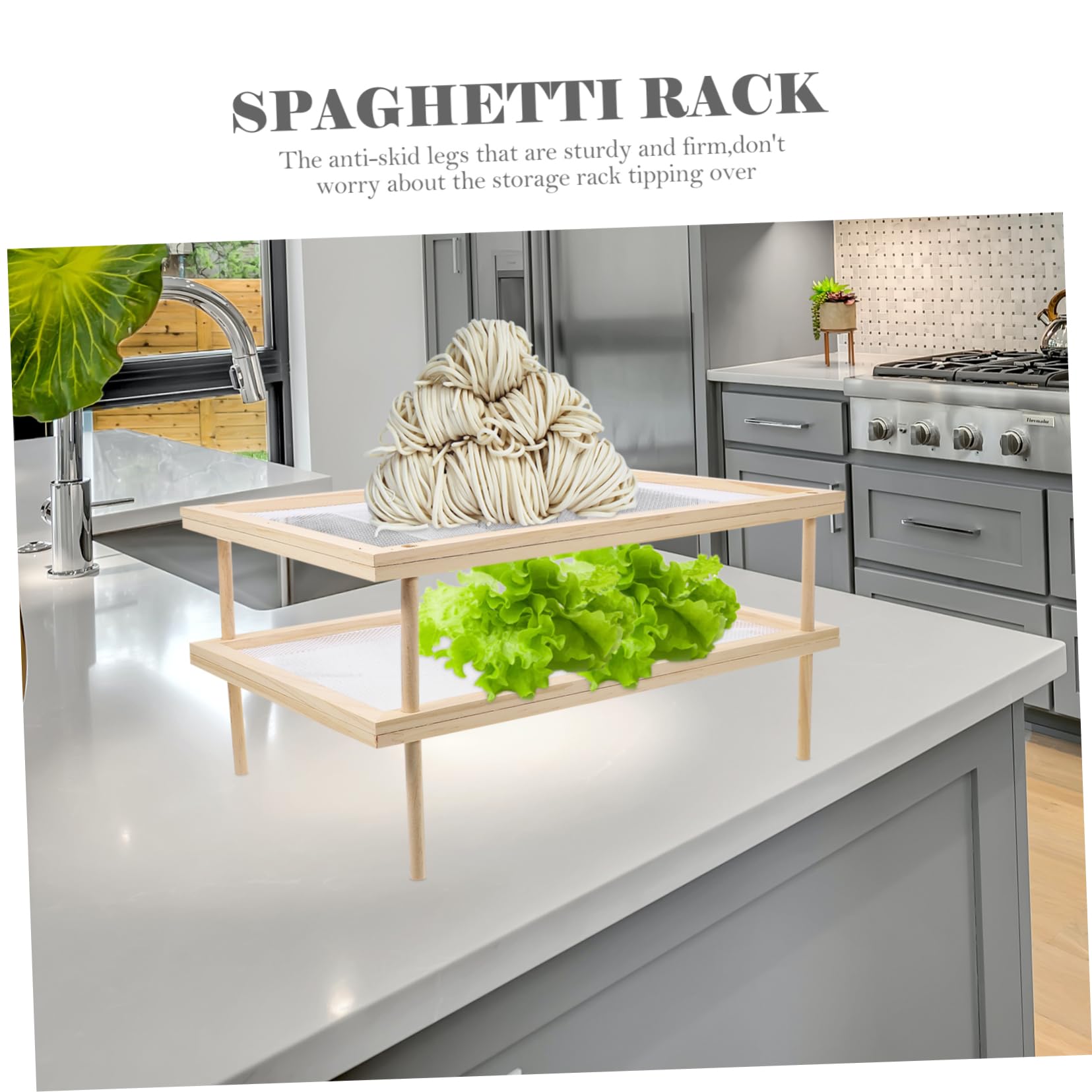 Mikinona Essiccatoio per Pasta e Verdure in Legno Doppio Strato Rete Traspirante, Supporto Porta Spaghetti per Uso Domestico, Ventilato e Igienico, Adatto a Cucina e Negozi Alimentari