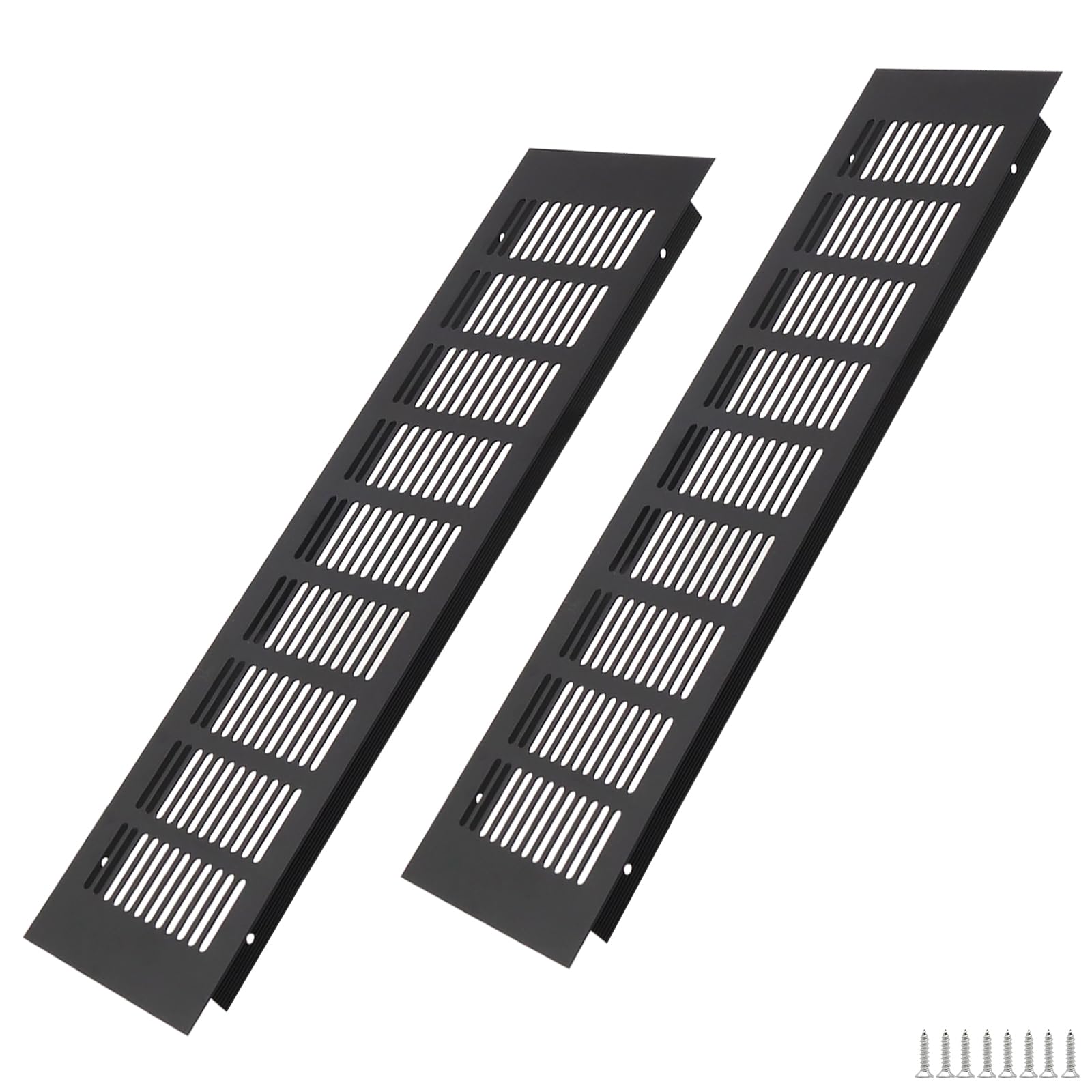 WJUAN Aluminium Ventilation Grille 400 x 100 mm Black Square - Ventilation Grille for Cupboards, Bedrooms and Doors, Pack of 2