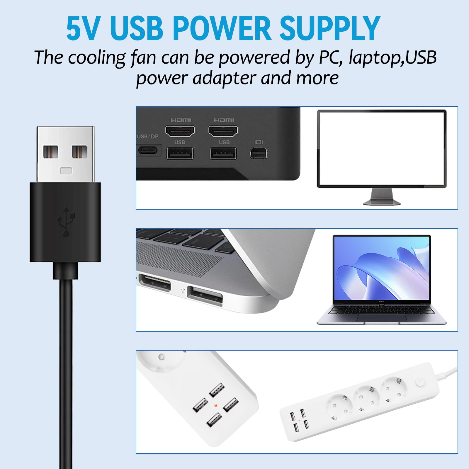 Ventilador de refrigeración USB de 80 mm para carcasa de computadora, CPU, tarjeta gráfica