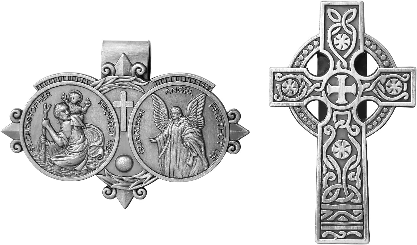 1.5 inch Stainless Steel Statue Cross of St. Christopher, Sunshade Clip, Religious Medal, car Sunshade Accessories