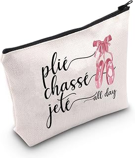 POFULL Ballerina Gift Ballet Teacher Cosmetic Bag Plie Chasse Jete All Day Zipper Pouch Bag Dance Lover Gift (PliE Chasse Jete All Day Bag)
