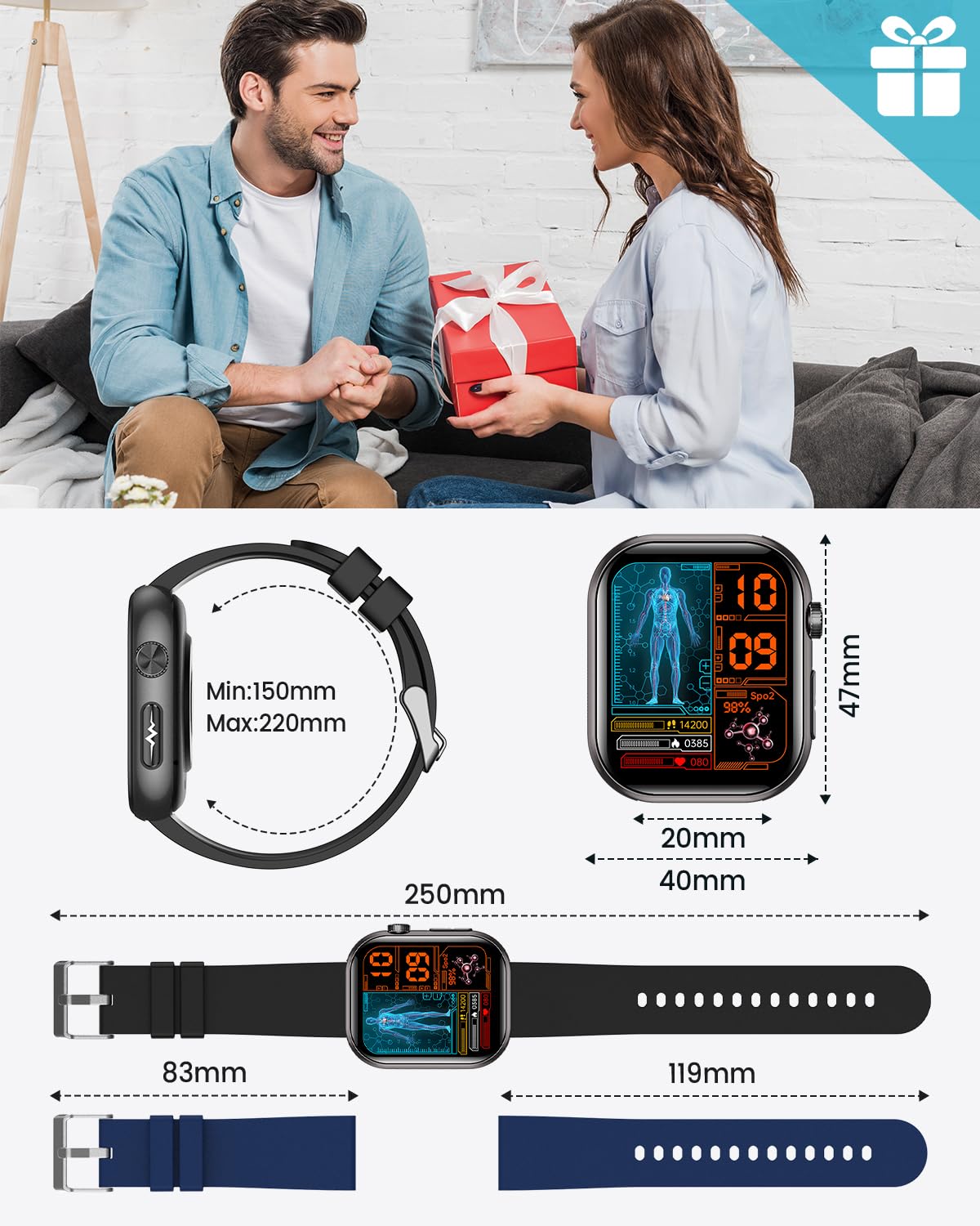 2026 Nuovo Smartwatch Uomo con ECG, HRV, 𝐆li𝐜𝐞m𝐢𝐚, Pressione Sanguigna, 1,97" AMOLED Salute Orologio Fitness con Monitoraggio 24H Cardiofrequenzimetro, SpO2, Sonno, BMI, Temperatura, iOS Android