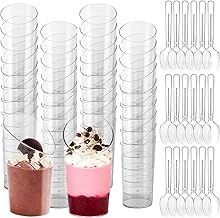50-Pack 75ml Angled Dessert Cups with Spoons - Reusable Hard Parfait Cups for Cheesecake, Pudding, Mousse, Trifles, Jelly & Tiramisu | Clear Round Serving Bowls for Party & Catering