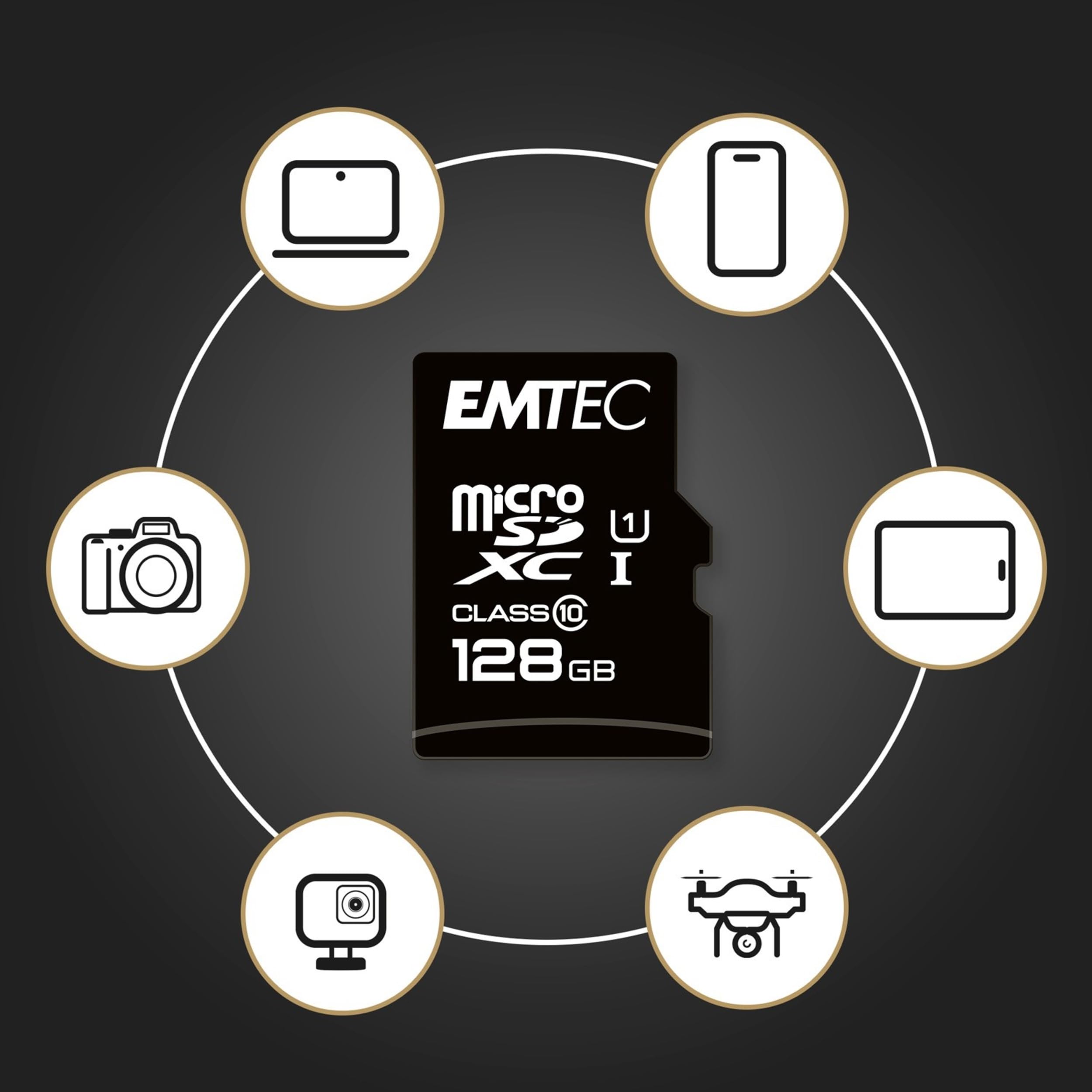 EMTEC ECMSDM128GXC10GP - Carte microSD - Classe 10 - Gamme Elite Gold - UHS-I U1 - avec Adaptateur Performance - Vitesse de Lecture jusqu'à 85MB/s -Noir/Or - 128 GB (Lot de 2)