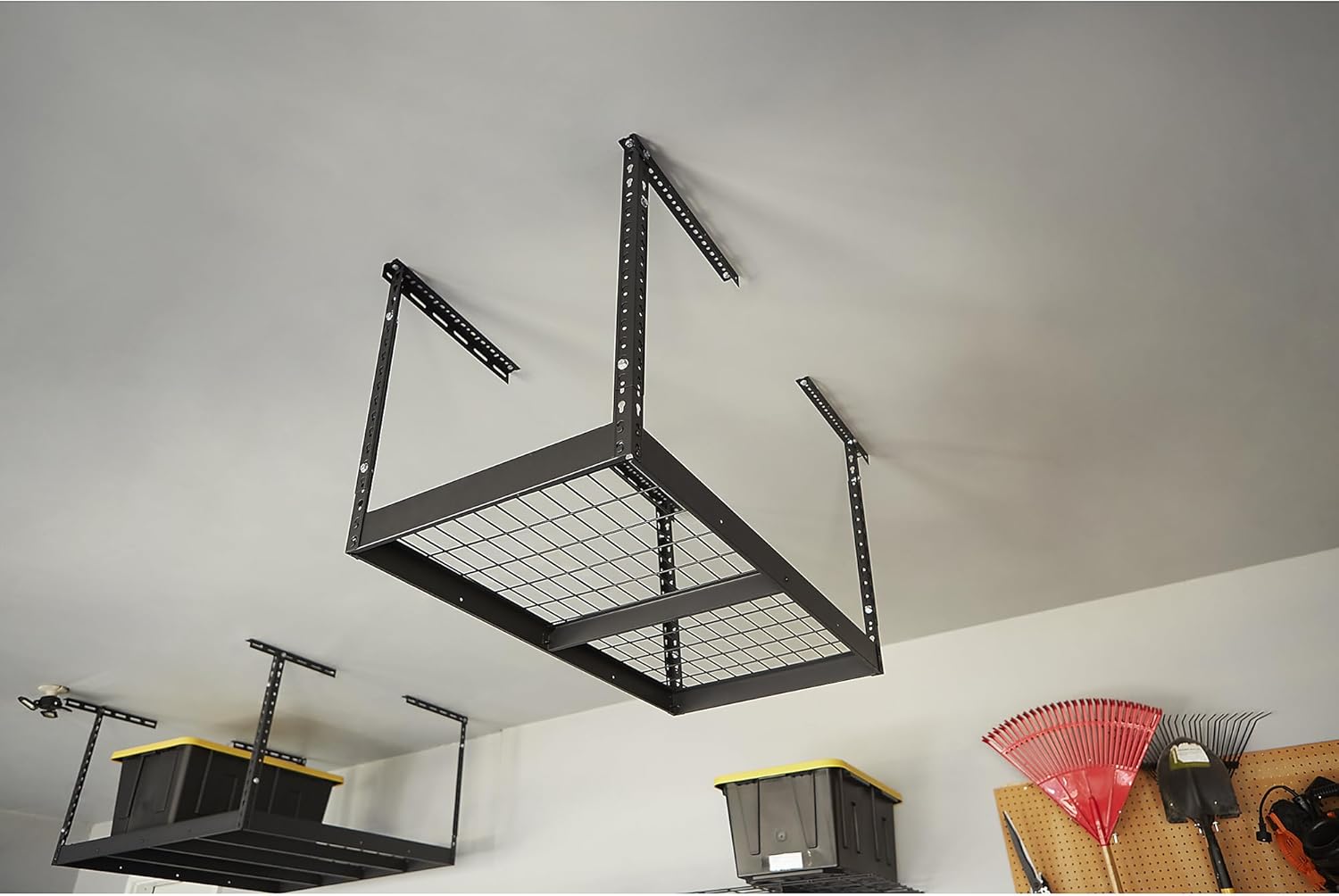 Klutch Garage Overhead Storage Rack with Adjustable Height, 48in.L x 24in.D, 23in.–37in.H