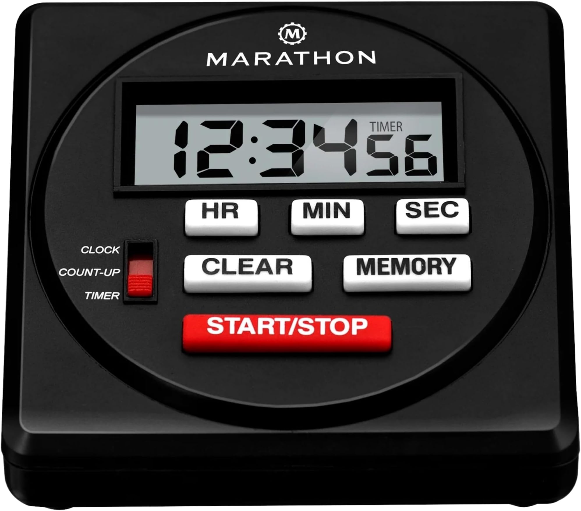 Marathon Commercial Grade 24 Hour Digital Timer with Countdown, Count-up and Clock Feature - Batteries Included Large Black FBA_TI080001BK